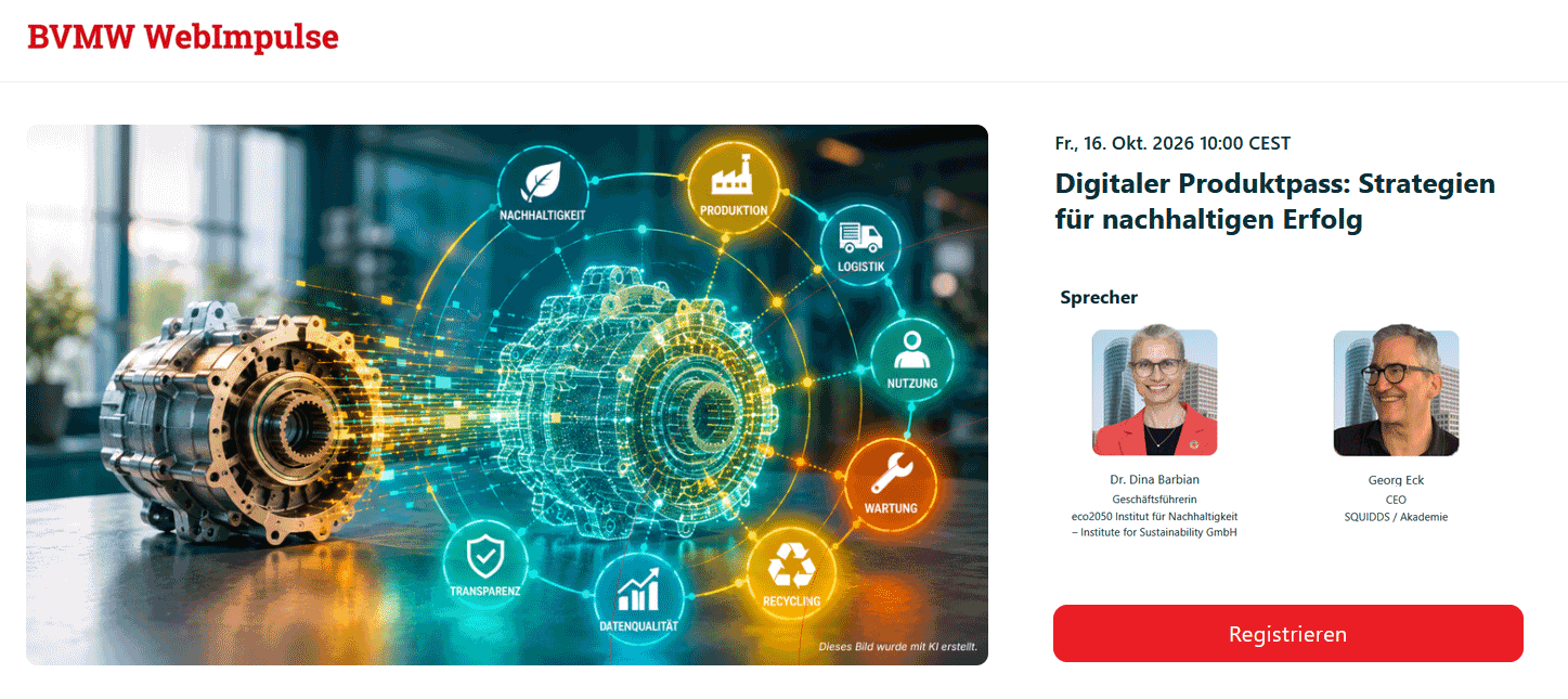 BVMW WebImpuls Digitaler Produktpass mit Dr. Dina Barbian und Georg Eck
